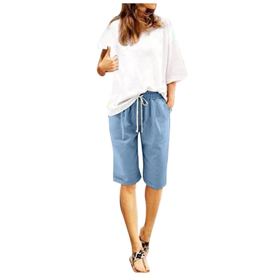 Hienoo Women's Plus Size High Rise Bermuda Shorts Elastic Waist Casual Loose Shorts, Sizes 4XL-7XL