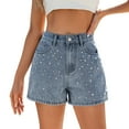 thumbnail image 1 of Hienoo Women's Rivet Denim Shorts Trendy High Rise Jean Shorts with Pockets, Sizes S-XXL, 1 of 7