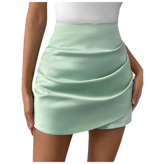 Hienoo Women's Ruched Wrap Skort High Waist Casual Work Shorts, Sizes S-XL