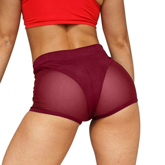 Hienoo Women's Sexy High Waisted Mesh Tight Stretch Yoga Fitness Shorts, Sizes S-5XL