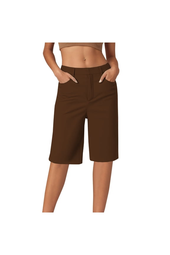 Women's Twill Bermuda Shorts Straight Leg Mid Rise Versatile Shorts, Sizes S-XXL