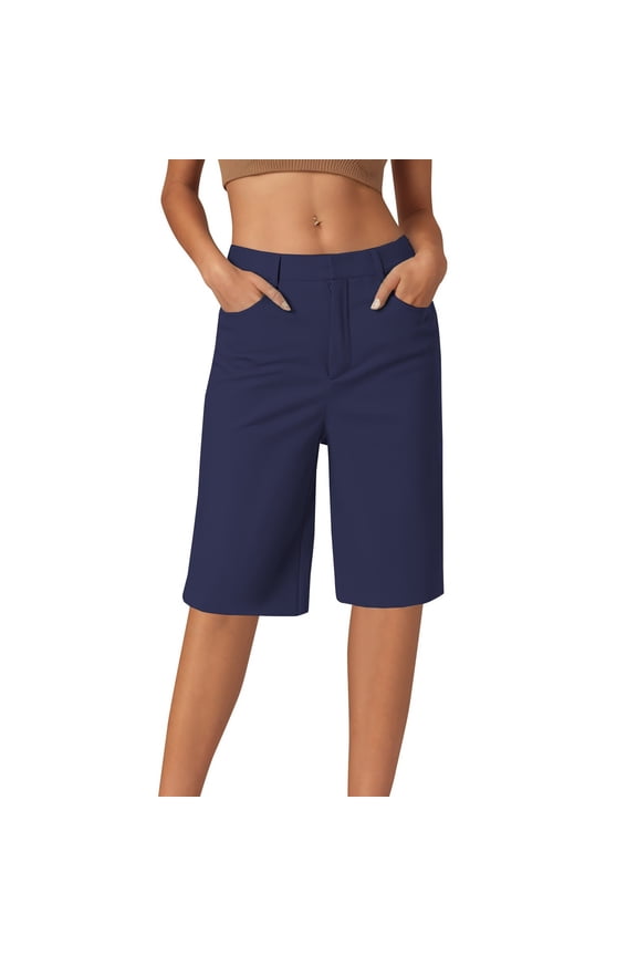 Women's Twill Bermuda Shorts Straight Leg Mid Rise Versatile Shorts, Sizes S-XXL