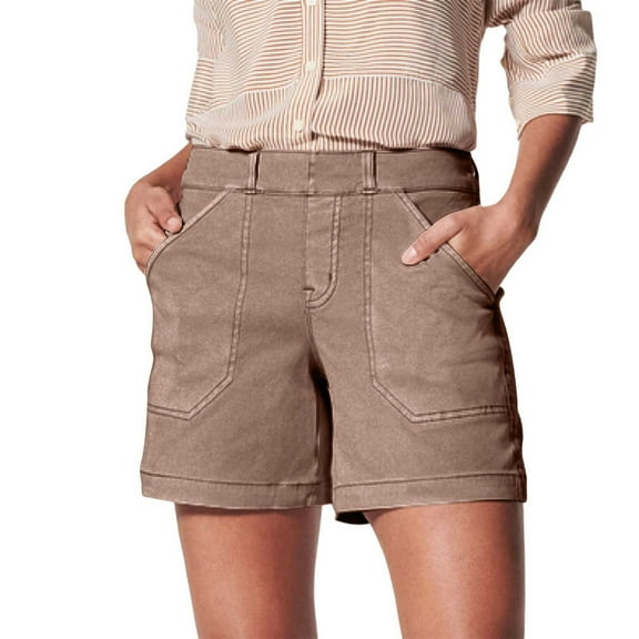 Hienoo Women's Twill Shorts Regular Fit Summer Casual Shorts with Pocket, Sizes S-4XL