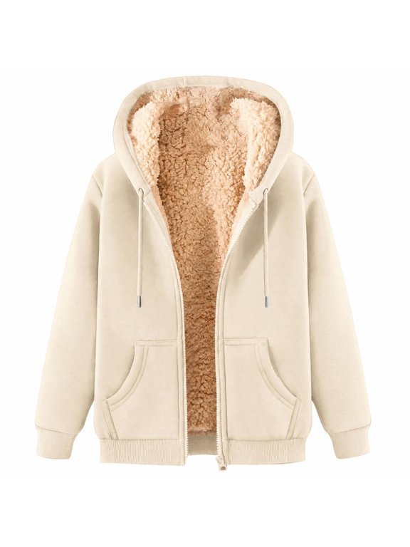 Women's Winter Jacket Fall Cozy Fleece Sherpa Lined Hoodie Zip Up Sweatshirt
