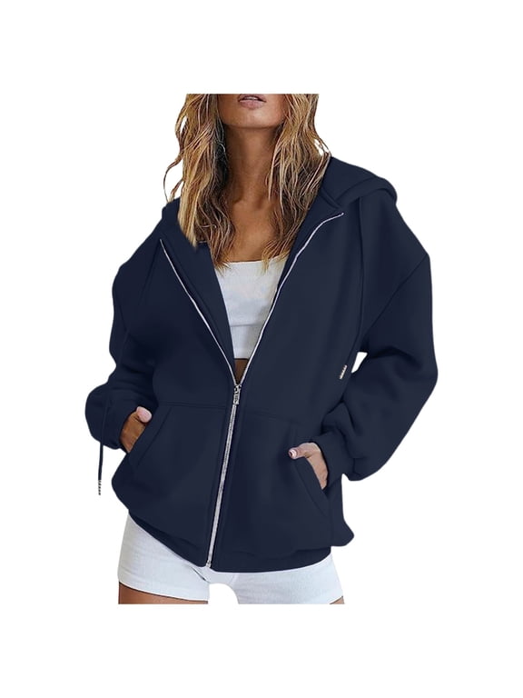 Women's Zip Up Hoodie Casual Cozy Fleece Hooded Sweatshirt Fashion Jacket