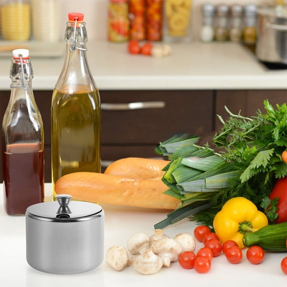 Hieromout Stainless Steel Sugar Bowl Set with Lid and Spoon, Magnetic Kitchen Counter Jars for Sugar, Ghee, Cream, Salt, Candy, Condiments