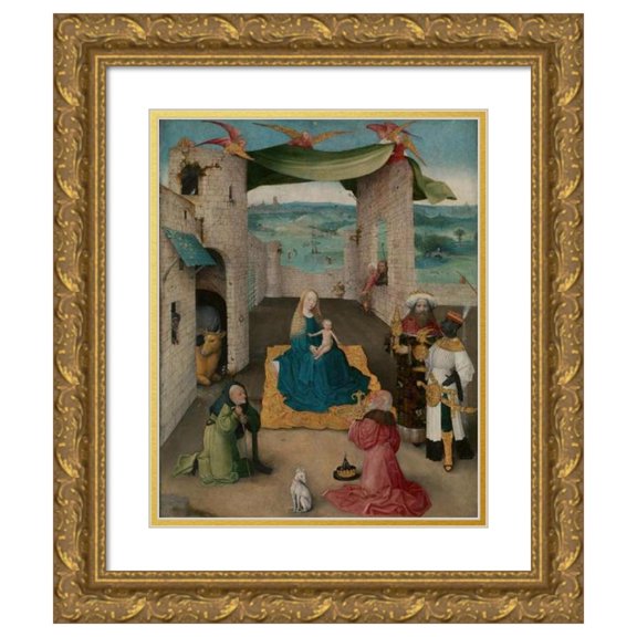 Hieronymus Bosch 12x14 Gold Ornate Wood Frame and Double Matted Museum Art Print Titled - The Adoration of the Magi (ca. 1475)