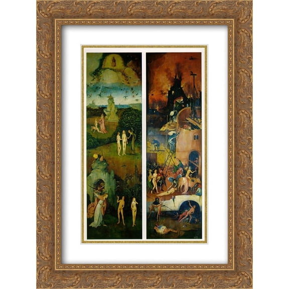 Hieronymus Bosch 2x Matted 20x24 Gold Ornate Framed Art Print 'Paradise and Hell, left and right panels of a triptych'