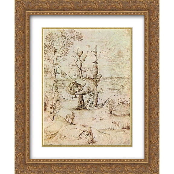 Hieronymus Bosch 2x Matted 20x24 Gold Ornate Framed Art Print 'The Man'Tree'