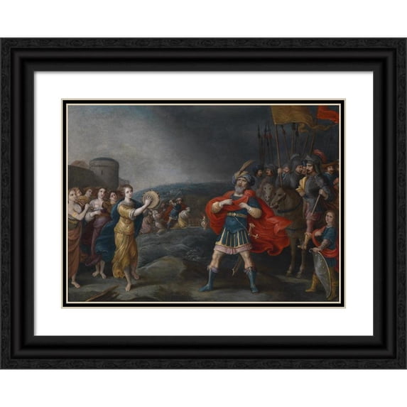 Hieronymus Francken III 24x18 Black Ornate Framed Double Matted Museum Art Print Titled: Jephthah Meets His Daughter