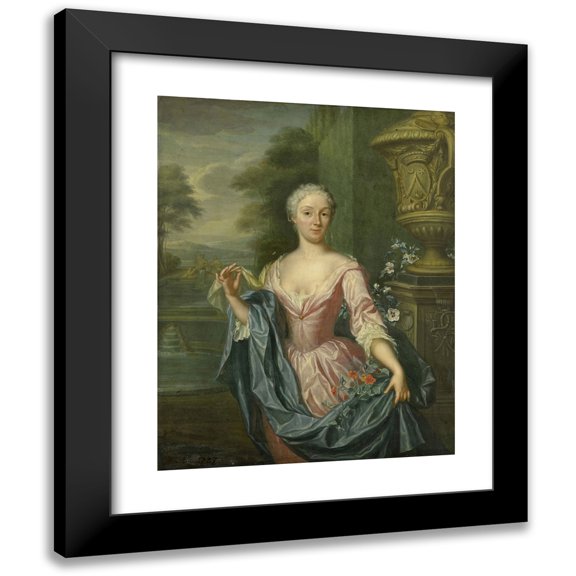 Hieronymus van der Mij 12x14 Black Modern Framed Museum Art Print Titled - Portrait of Claudine Van Royen (Born 1712), Wife of Pieter Teding Van Berkhout (1757)