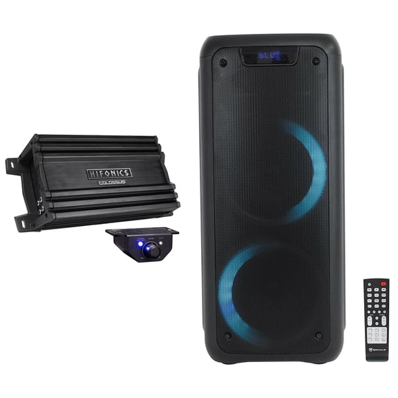 Hifonics HCM-1500.1D Bundle: 1500W Mono Class D Car Amplifier, Rockville ROCK PARTY 6 Dual 6.5 Inch Bluetooth Portable Speaker, 2-items
