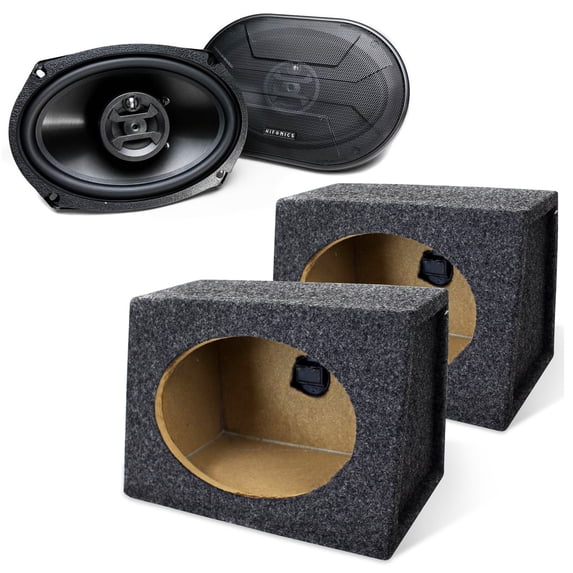 Hifonics Zeus 800W 6x9" Coaxial Speakers & QPower 2 Pack Angled 6x9" Car Audio Enclosure