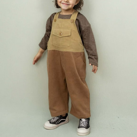 Hifoo Autumn Children Retro Jumpsuit Boys Girls Color Blocked Loose Suspenders Daily Trendy Trousers Kids Slacks