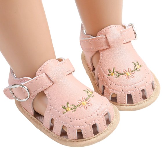 Hifoo Baby Sandals Open Toe Patchwork Soft Sole Breathable Summer Casual Shoes With Floral Embroidery Girls Boys Birthday Kids Footwear