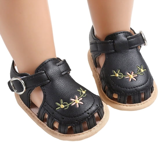 Hifoo Baby Sandals Open Toe Patchwork Soft Sole Breathable Summer Casual Shoes With Floral Embroidery Girls Boys Lovely Kids Footwear