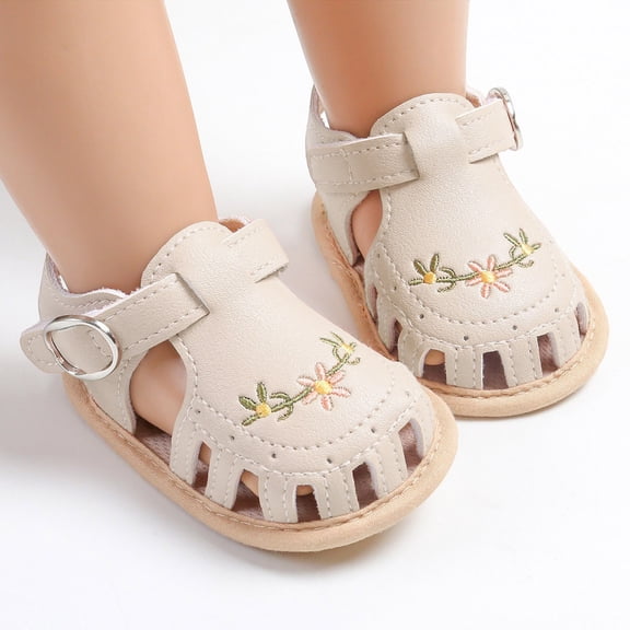 Hifoo Baby Sandals Open Toe Patchwork Soft Sole Breathable Summer Casual Shoes With Floral Embroidery Girls Boys Trendy Kids Footwear
