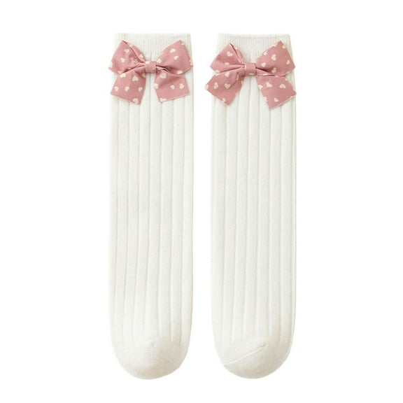 Hifoo Baby Socks Toddlers Knee High Straight Tube No Heel Winter Warm Soft Comfortable Non- Breathable Cute Bowknot Design Leisure Child Solid Color Clothing