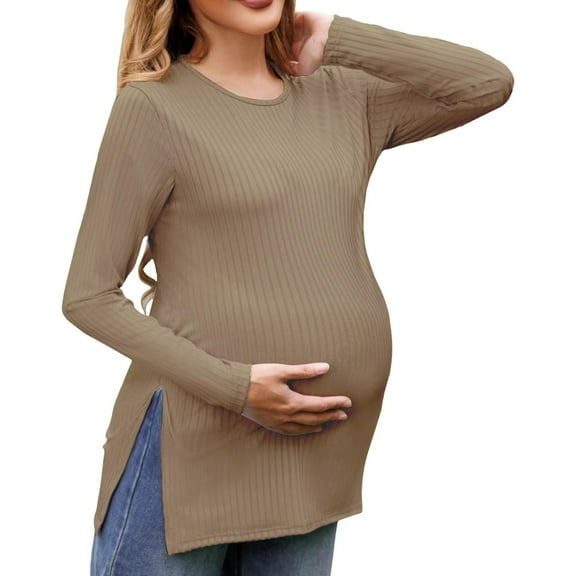 Hifoo Blouse Women's Maternity T Shirts Tiered Basic Casual Pregnancy Tops Long Sleeves Shirt Breathable Nursing Pregnant Tops Shirts