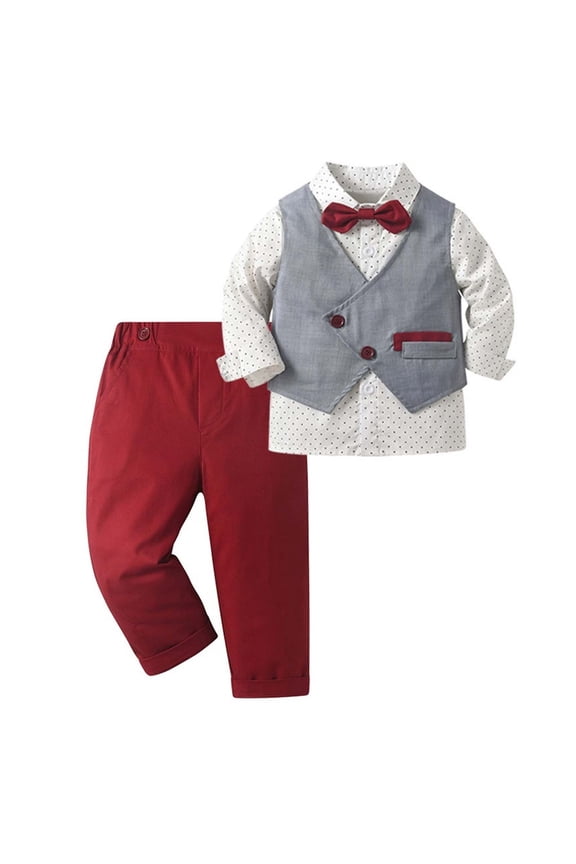 Boys Holiday Party Dress Outfits Sets Toddler Children Pageant Performance Formal Wear Two Piece Long Sleeve Stylish Clothes Sets