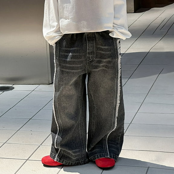 Hifoo Boys Jeans Autumn Comfortable Kids Denim Pants Loose Fit Long Trousers Casual Stylish Pant Toddler Children Trendy Slacks