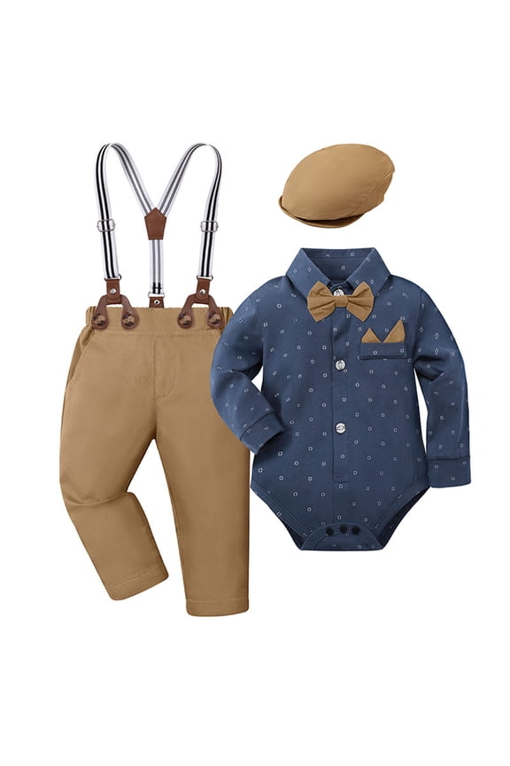Boys Two Piece Outfit Sets Long Sleeve Shirt With Adjustable Suspenders And Detachable Hood Fall Comfortable Daily Wear Versatile Clothes Sets