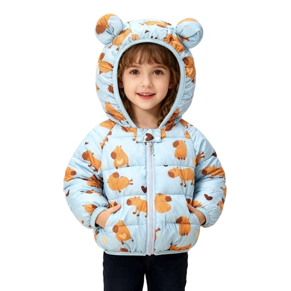Hifoo Cartoon Kids Hood Tops Long Sleeve Jacket Girls Down Coat Crop Winter Jacket Warm Outerwear For Children Lightweight Insulated Coats Fashionable Toddler Dailywear
