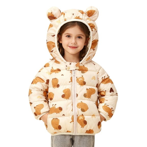 Hifoo Cartoon Kids Hood Tops Long Sleeve Jacket Girls Down Coat Crop Winter Jacket Warm Outerwear For Children Lightweight Insulated Coats Trendy Toddler Dailywear