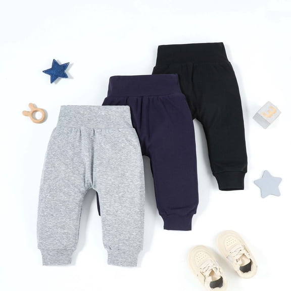 Hifoo Child 3-Pack Autumn Casual High Waist Pants Boys Girls Soft Comfortable Daily Wear Trousers With Striped Design Toddler Kids Boho Slacks