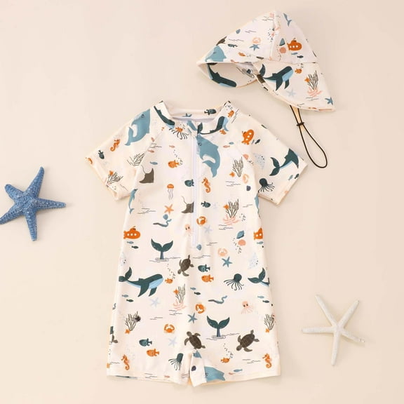 Hifoo Child Baby Boys Swimwear Sets With Hat Dinosaur Swimsuit Toddler Summer Beach Swimming Outfit Cute Vacation Pool Bathing Suit