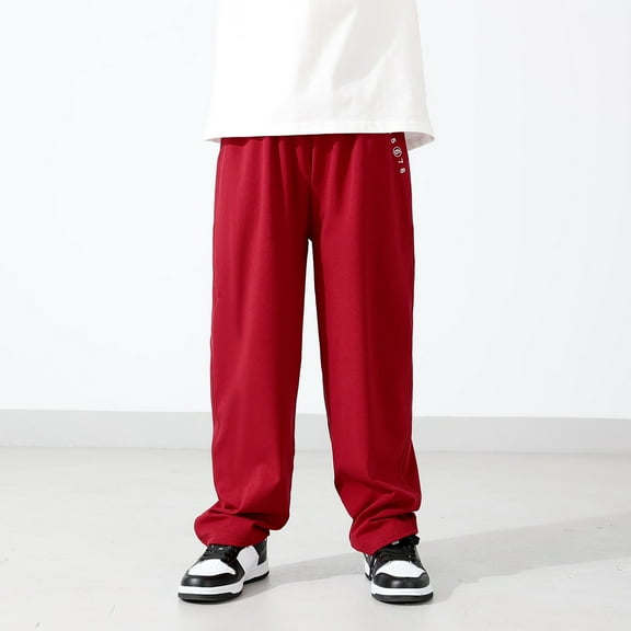 Hifoo Child Boys Casual Pants Comfortable Lightweight Loose Fit Outdoor Sports Trousers Kids Solid Color Long Pants Soft Breathable Fabric Durable Stitching Easy Movement Stylish Slacks