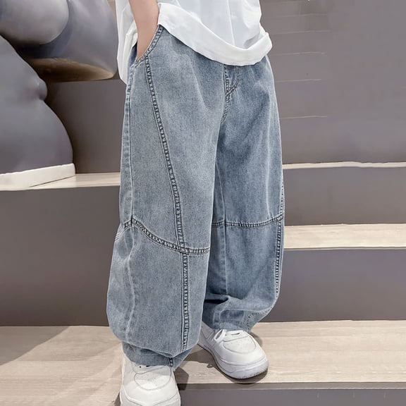 Hifoo Child Boys Jeans Kids Comfortable Casual Denim Pants Elastic Waist Long Trousers For School Outdoor Play Daily Wear Autumn Winter Fashion Holiday Slacks