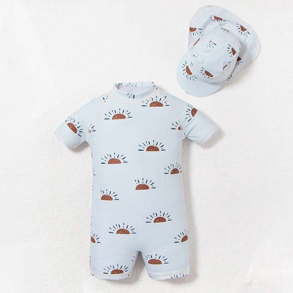 Hifoo Child Boys O-Neck Swimwear Sets With Hats Toddler Summer Beach Outfit Comfortable Swimsuit Holiday Vacation Pool Bathing Suit