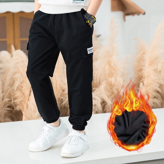 Hifoo Child Boys Winter Thermal Cargo Pants Loose Fit Casual Trousers Kids With Thick Fashionable And Slim Autumn Outdoor Play Comfort Cozy Slacks