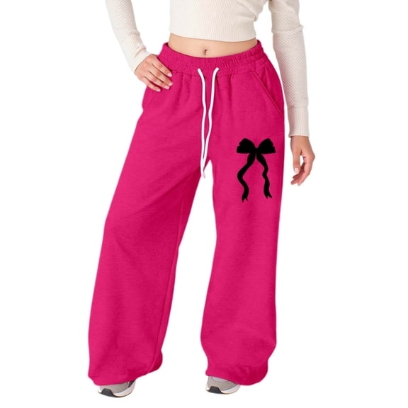 Hifoo Child Girls Bowknot Loose Fit Straight Leg Jogger Pants With Back Pocket Comfortable Casual Athletic Trousers For Play Everyday Wear Adorable Kids Slacks