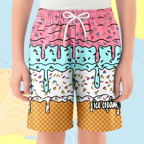 Hifoo Child Girls Casual Shorts Kids Ice Cream Baseball Style With Elastic Waistband And Pockets For Everyday Wear Comfort Bottoms