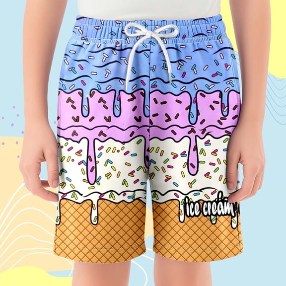 Hifoo Child Girls Casual Shorts Kids Ice Cream Baseball Style With Elastic Waistband And Pockets For Everyday Wear Fashionable Bottoms