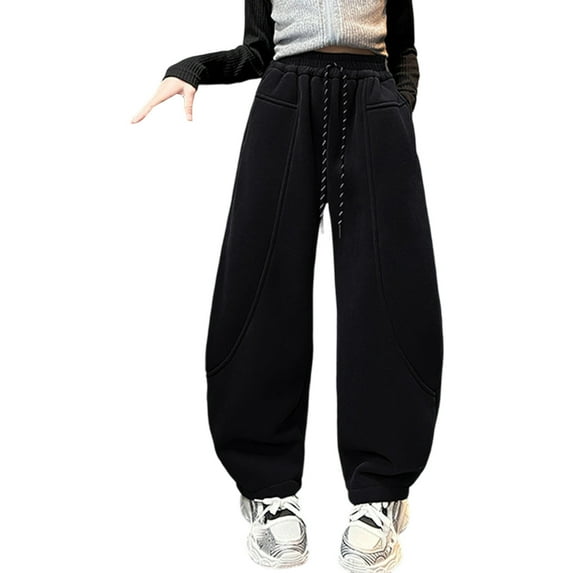 Hifoo Child Girls Jogger Pants Winter Warm Athletic Wide Leg Sweatpants For Teen Girls Casual Comfort Outfit For Ages 3 To 13 Years Trousers Trendy Solid Color Slacks