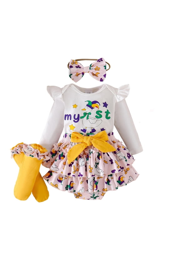 Child Girls Outfit Sets Carnival Outfit Long Sleeve Bodysuit With Shorts And Socks Toddler Two Piece For Festive Parties Comfort Wear Birthday Clothing Sets