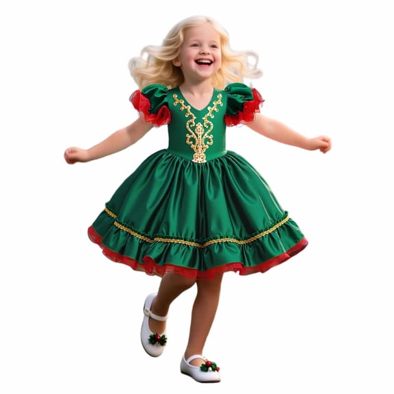 Hifoo Child Girls Short Sleeve Christmas Solid Color O-Neck Embroider Pageant Dress Party Gown Dresses Classic Kids Sundress