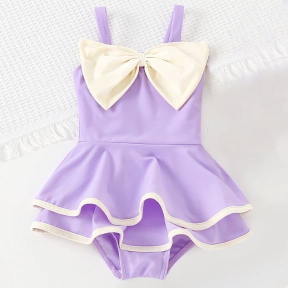 Hifoo Child Girls Swimwear Swimsuit With Bowknot Cute Swim Dress For Toddler Kids Summer Beach Outdoor Play Boho Vacation Pool Bathing Suit