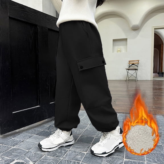 Hifoo Child Girls Winter Fuzzy Hiking Cargo Pants Outdoor Sports Windproof Water Thermal Trousers Kids Youth Play Cute Slacks