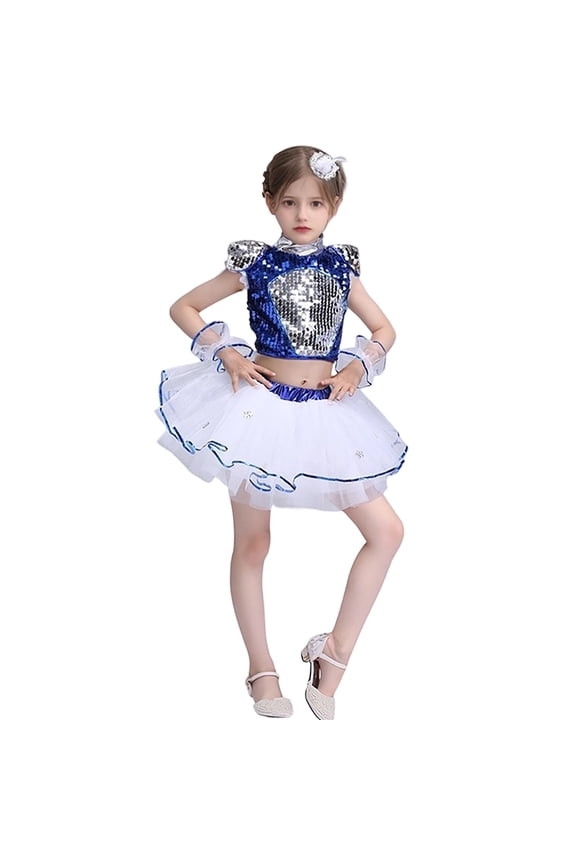 Child Outfit Sets Tutu Dress Girls Performance Dance Recital Stage Show With Glitter Bow And Layered Skirt Holiday Clothing Sets