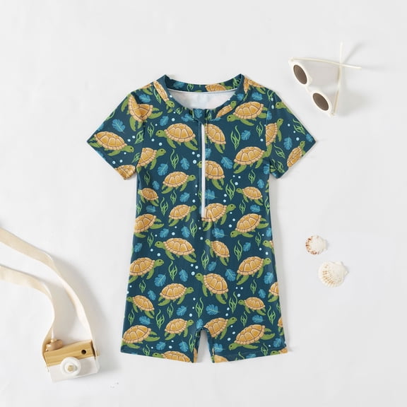 Hifoo Child Swimwear Baby Boys Short Sleeve Swimsuits Dinosaur Bathing Suit Toddler Sun Rash Guard Swimwear Fashionable Vacation Pool Beach Summer Swim Wear