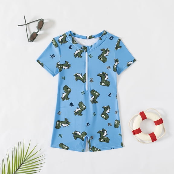 Hifoo Child Swimwear Baby Boys Short Sleeve Swimsuits Dinosaur Bathing Suit Toddler Sun Rash Guard Swimwear Trendy Vacation Pool Summer Beachwear