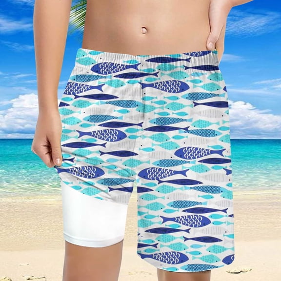 Hifoo Child Swimwear Boys Coconut Tree Printed Swimming Shorts With Lace Up High Waisted Loose Casual Trunks Holiday Vacation Pool Summer Beachwear