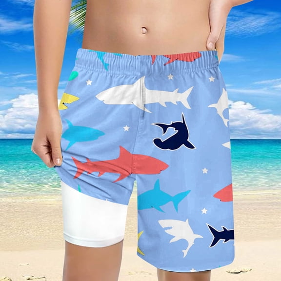 Hifoo Child Swimwear Boys Coconut Tree Printed Swimming Shorts With Lace Up High Waisted Loose Casual Trunks Soft Vacation Pool Summer Beachwear