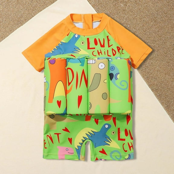 Hifoo Child Swimwear Boys Girls Cartoon Printed Swimsuits Buoyancy Floating Bathing Suits Pool Beach Water Sports Training Suits Children Beach Sports Summer Floral Soft Vacation Bathing Suit