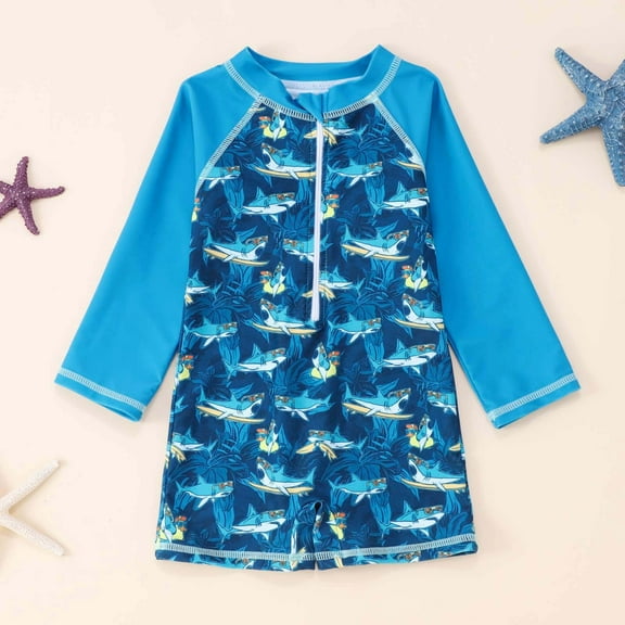 Hifoo Child Swimwear Boys Long Sleeve Rash Guard Print Swimsuits Baby Toddler Beach Pool Swimming Sun Summer Outfit Comfort Vacation Beachwear