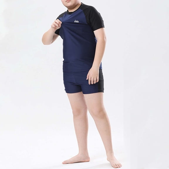 Hifoo Child Swimwear Boys Plus Size Solid Color Two Piece Swimwear Summer Swimming Outfit Kids Big Boys Stylish Vacation Pool Beachwear